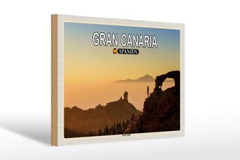 Panneau en bois voyage 30x20cm Gran Canaria Espagne Roque Nublo décoration montagne 1