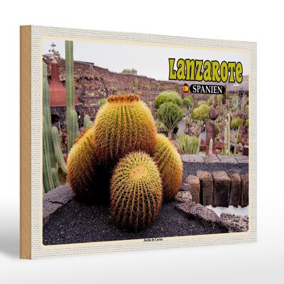 Cartel de madera viaje 30x20cm Lanzarote España Jardin de Cactus Garden