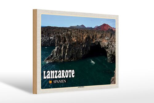 Holzschild Reise 30x20cm Lanzarote Spanien Los Hervideros Küste