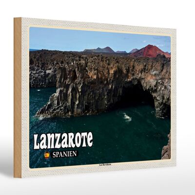 Holzschild Reise 30x20cm Lanzarote Spanien Los Hervideros Küste