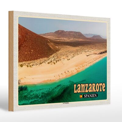 Cartel de madera viaje 30x20cm Lanzarote España Decoración isla La Graciosa