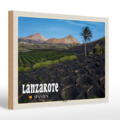 Panneau en bois voyage 30x20cm Lanzarote Espagne village de La Geria