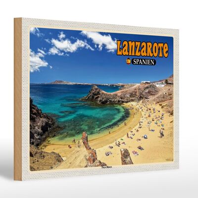 Cartel de madera viaje 30x20cm Lanzarote España Playa Blanca playa mar
