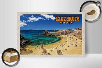 Panneau en bois voyage 30x20cm Lanzarote Espagne Playa Blanca plage mer 2
