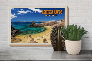 Panneau en bois voyage 30x20cm Lanzarote Espagne Playa Blanca plage mer 3