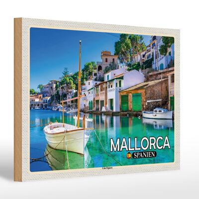 Cartel de madera viaje 30x20cm Mallorca España Cala Figuera ciudad bahía