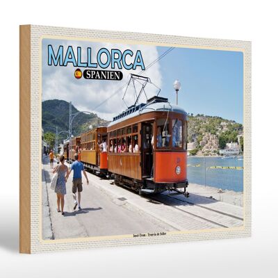 Cartel de madera viaje 30x20cm Mallorca España Isla Tranvía Tranvia