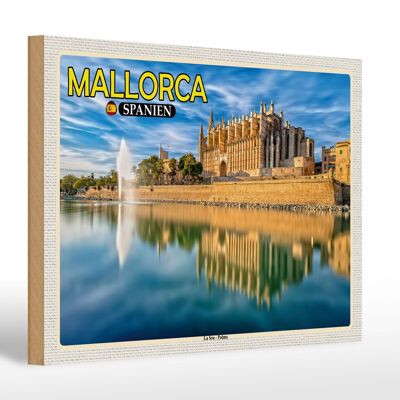 Cartel de madera viaje 30x20cm Mallorca España La Seu Palma Catedral