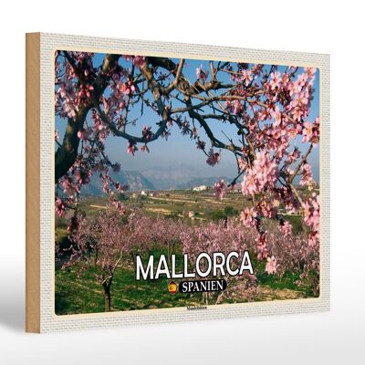Cartel de madera viaje 30x20cm Mallorca España Almendros en flor