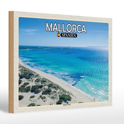 Cartel de madera viaje 30x20cm Mallorca España Platja Es Trenc Mar