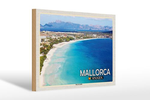 Holzschild Reise 30x20cm Mallorca Spanien Playa de Alcúdia Strand