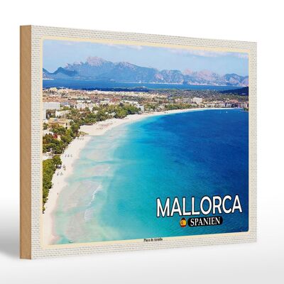 Cartel de madera viaje 30x20cm Mallorca España Playa de Alcúdia