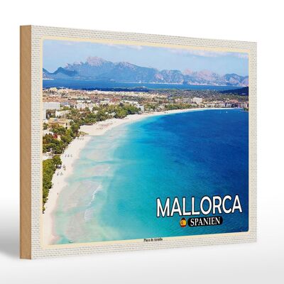 Holzschild Reise 30x20cm Mallorca Spanien Playa de Alcúdia Strand