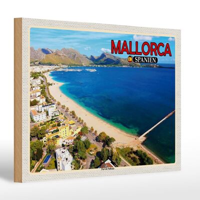 Cartel de madera viaje 30x20cm Mallorca España Port de Pollença Mar