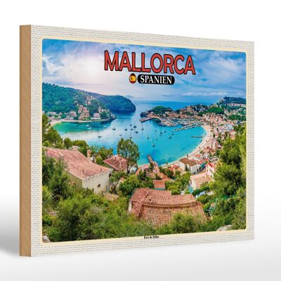Cartel de madera viaje 30x20cm Mallorca España Port de Sóller vacaciones