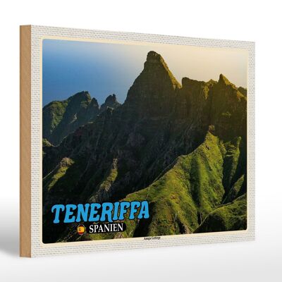 Cartel de madera viaje 30x20cm Tenerife España Montañas de Anaga