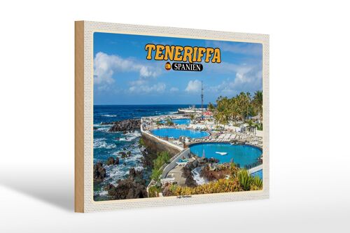 Holzschild Reise 30x20cm Teneriffa Spanien Lago Martiánez Freibad