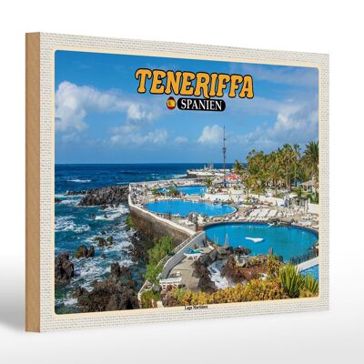 Cartel de madera viaje 30x20cm Tenerife España Piscina exterior Lago Martiánez