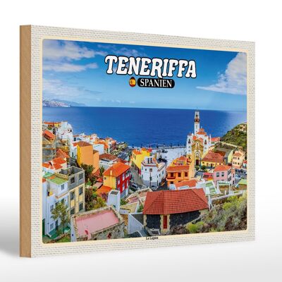 Cartello in legno da viaggio 30x20 cm Tenerife Spagna La Laguna città marina