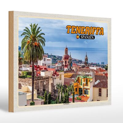 Holzschild Reise 30x20cm Teneriffa Spanien La Orotava Meer Urlaub