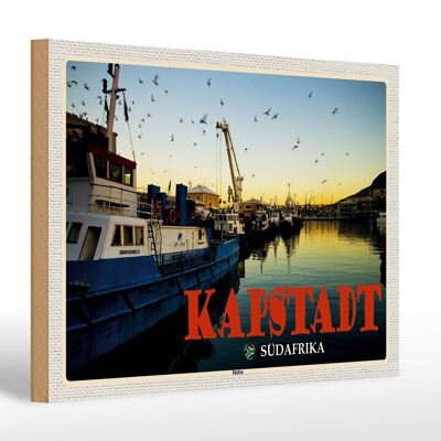 Cartel de madera de viaje 30x20cm Decoración de barcos de mar del puerto de Ciudad del Cabo Sudáfrica