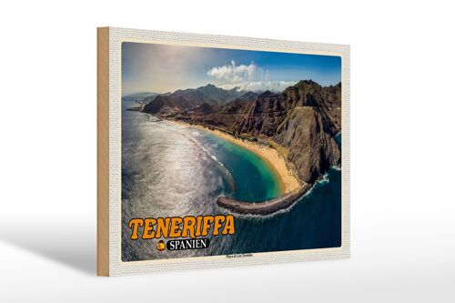 Holzschild Reise 30x20cm Teneriffa Spanien Playa de Las Teresitas