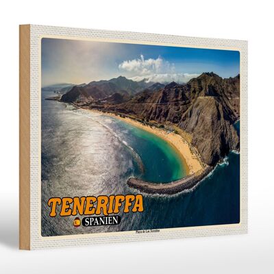 Cartel de madera viaje 30x20cm Tenerife España Playa de Las Teresitas