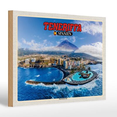 Cartel de madera viaje 30x20cm Tenerife España Puerto de la Cruz montaña