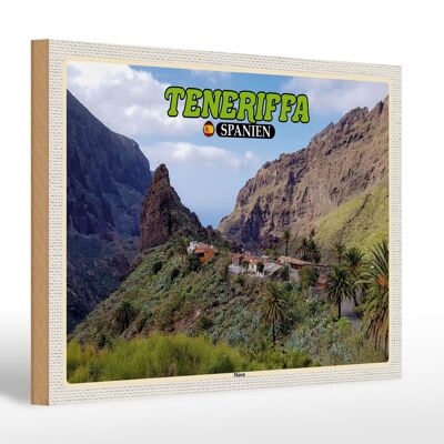 Cartel de madera viaje 30x20cm Tenerife España Masca pueblo de montaña montañas
