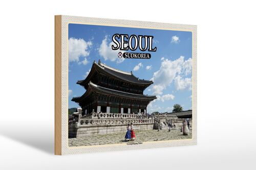 Holzschild Reise 30x20cm Seoul Südkorea Gyeongbokgung Palace Deko