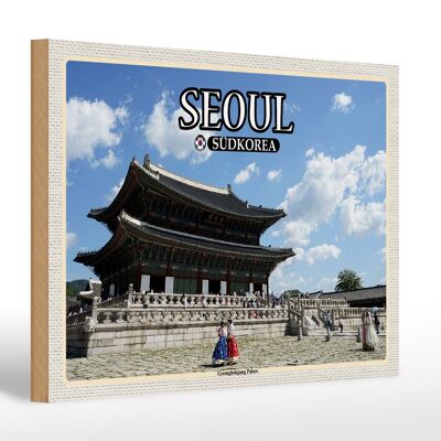 Cartel de madera viaje 30x20cm Seúl Corea del Sur Decoración Palacio Gyeongbokgung