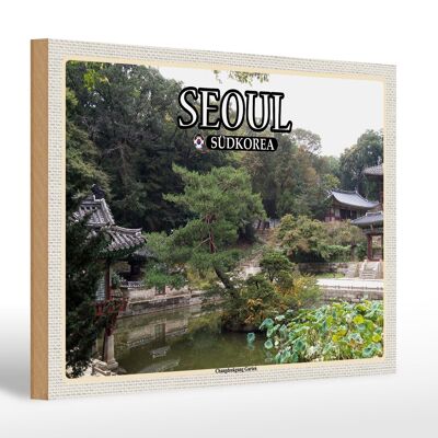 Holzschild Reise 30x20cm Seoul Südkorea Changdeokgung Garten Deko