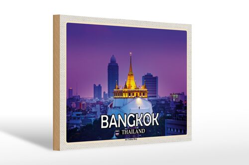 Holzschild Reise 30x20cm Bangkok Thailand Der Goldene Berg Tempel