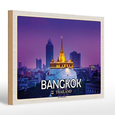 Cartello in legno da viaggio 30x20 cm Bangkok Tailandia Il Tempio della Montagna d'Oro