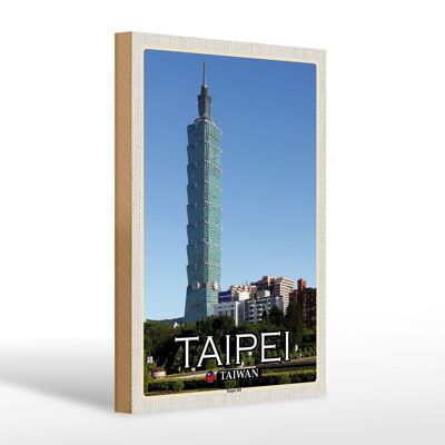 Cartel de madera viaje 20x30cm Taipei Taiwán Taipei 101 rascacielos