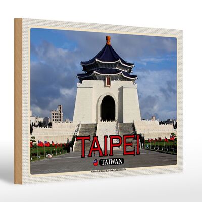 Cartel de madera viaje 30x20cm Taipei Taiwán Nacional Chiang-Kai-shek