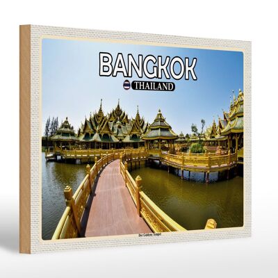 Cartello in legno da viaggio 30x20 cm Bangkok Tailandia La decorazione del tempio d'oro