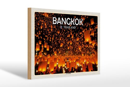 Holzschild Reise 30x20cm Bangkok Thailand Loy Krathong Lichterfest