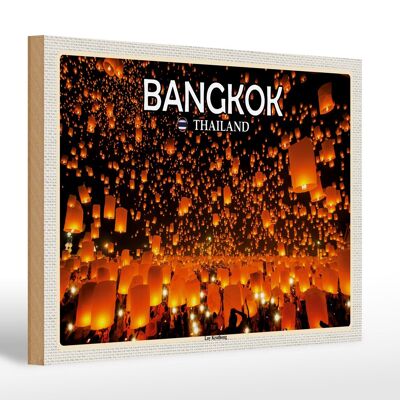 Cartel de madera de viaje 30x20cm Bangkok Tailandia Festival de las Luces Loy Krathong