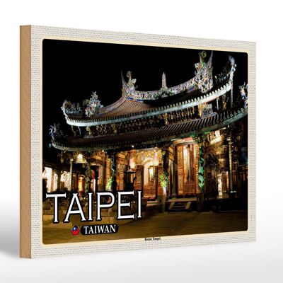Cartel de madera de viaje 30x20cm Taipei Taiwán Templo Baoan