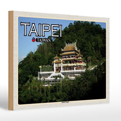 Cartel de madera de viaje 30x20cm Taipei Taiwán Templo Zhinan