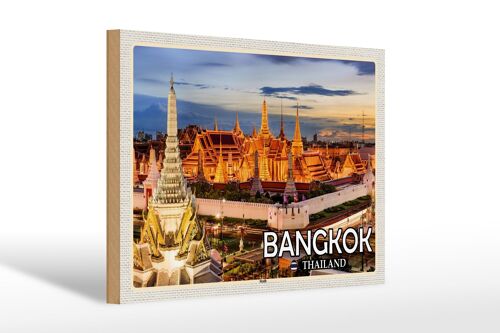 Holzschild Reise 30x20cm Bangkok Thailand Tempel Sonnenuntergang