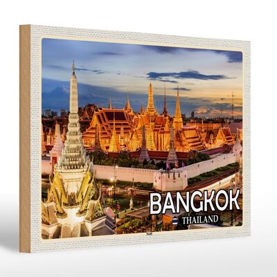 Cartel de madera viaje 30x20cm Bangkok Tailandia templo atardecer