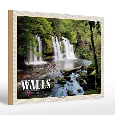 Cartel de madera viaje 30x20cm Gales Reino Unido Brecon Waterfalls