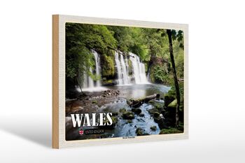 Panneau en bois voyage 30x20cm Pays de Galles Royaume-Uni Brecon Waterfalls 1