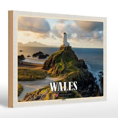 Cartel de madera viaje 30x20cm Gales Reino Unido Isla Anglesey Mar