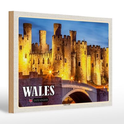 Cartello in legno da viaggio 30x20 cm Galles Regno Unito Conwy Castle