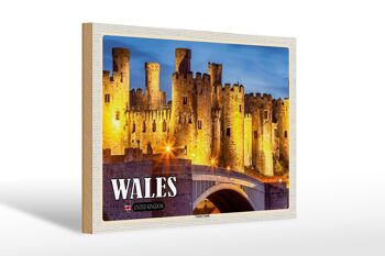Panneau en bois voyage 30x20cm Pays de Galles Royaume-Uni Château de Conwy 1