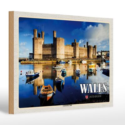 Cartel de madera viaje 30x20cm Gales Reino Unido Castillo de Caernarfon