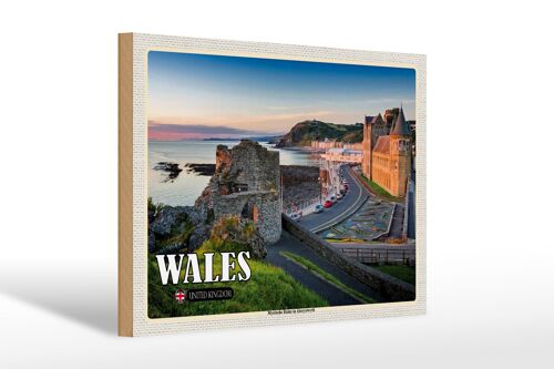 Holzschild Reise 30x20cm Wales United Kingdom Mystische Ruine